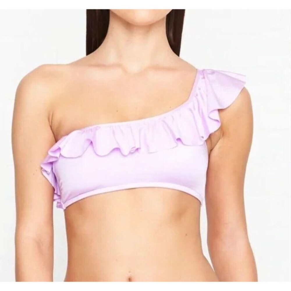 Seafolly Shine On One Shoulder Ruffle Bikini Top Lilac NWT Women's Size 8